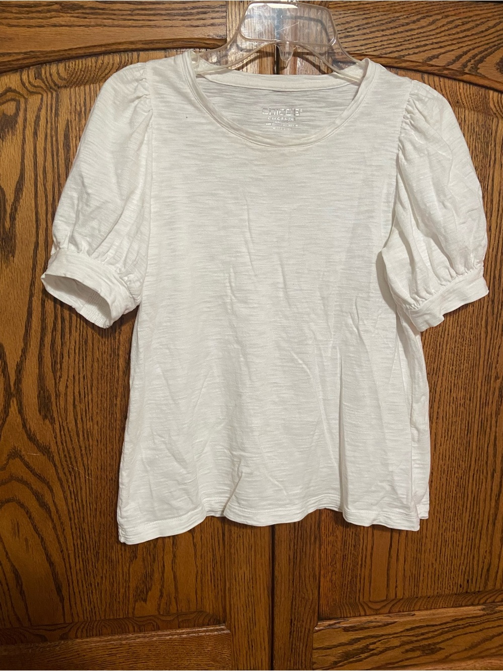 Chicos Size 1 Medium Puff Sleeve Crewneck Top - White T Shirt